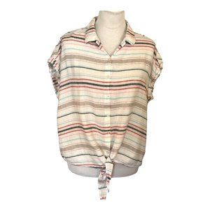 Weatherproof Vintage Button Up Shirt Women’s Large Front Tie Linen Blend Top